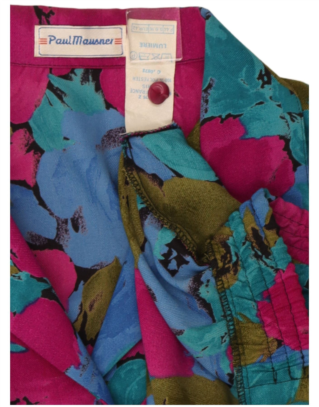 vintage Femme Chemise Blouse UK 16 Grand Polyester Floral Multicolore