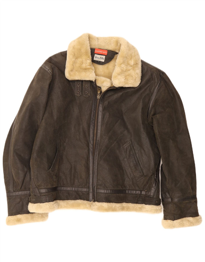 Barrow's Veste bomber en peau de mouton pour homme UK 40 Grand cuir marron