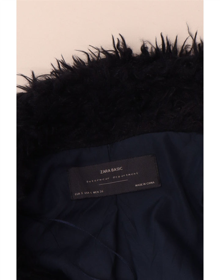 Zara Veste ouverte en fausse fourrure pour femme UK 10 Small Bleu marine Polyester