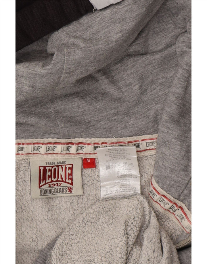LEONE Pull à capuche zippé pour homme en coton color block gris moyen