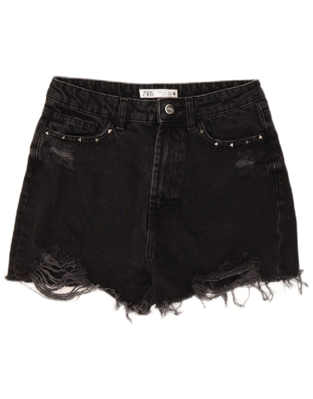 ZARA Short en jean vieilli pour femme EU 38 Small W28 Noir