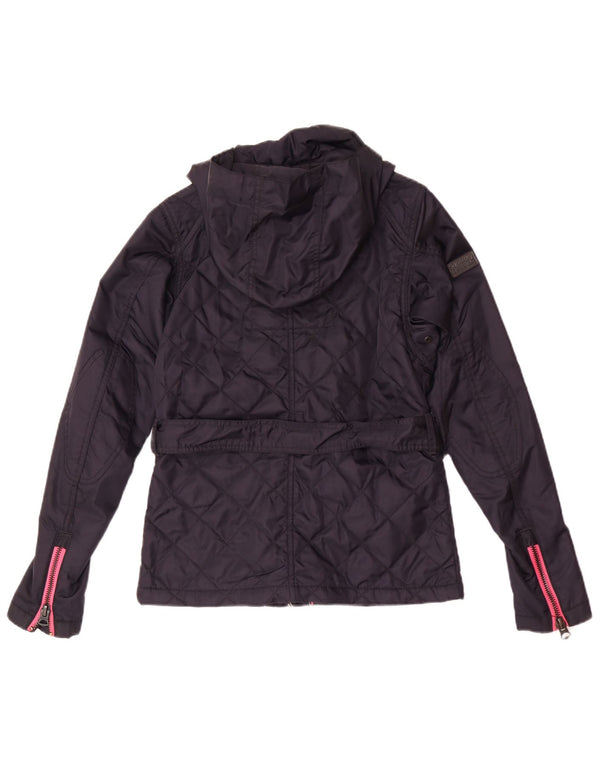 Superdry Veste matelassée à capuche pour femme UK 4 XS Bleu marine en nylon pour moto