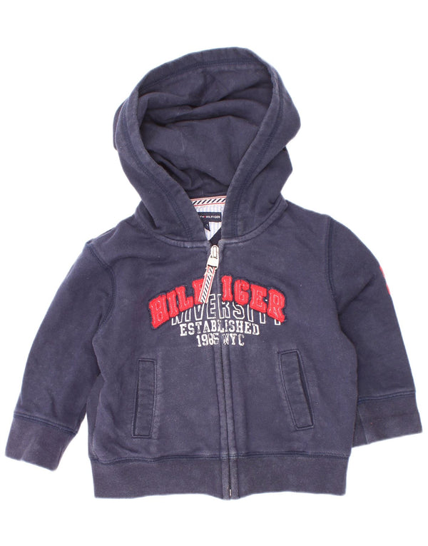 Tommy Hilfiger Pull à capuche zippé graphique pour bébé garçon 9-12 mois Bleu marine