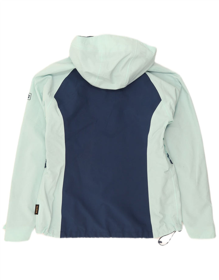 Jack Wolfskin Veste de pluie à capuche pour femme UK 10/12 Bleu moyen Colourblock