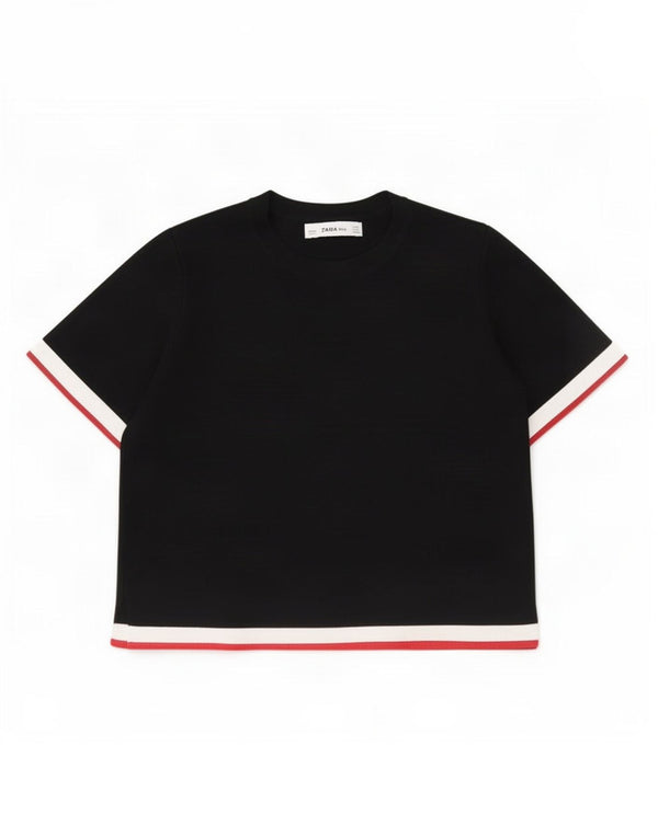 Zara Womens Crop T-Shirt Top UK 10 Small Noir Colorblock Viscose