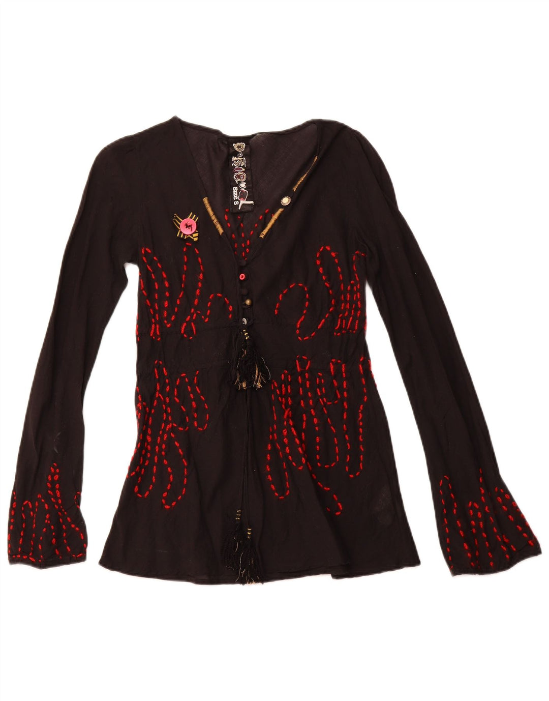 DESIGUAL Chemisier graphique à manches longues pour femme UK 10 Petit coton noir