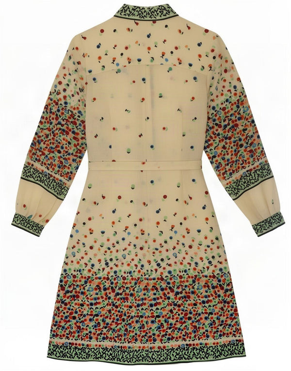 vintage Femme Manches Longues Robe Basique UK 10 Petit Beige Floral