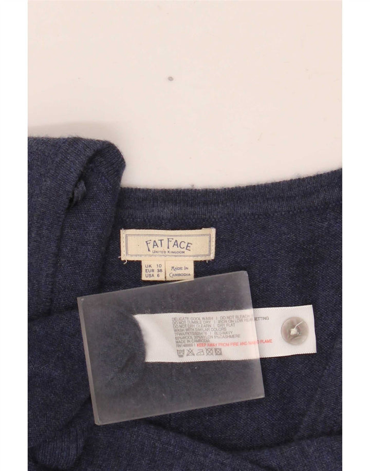 Fat Face Womens Cardigan Sweater UK 10 Petite laine bleu marine