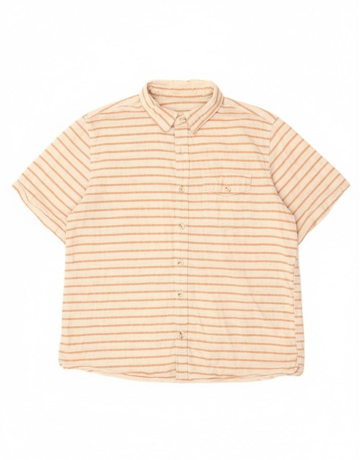 Fat Face Chemise à manches courtes pour homme en coton rayé blanc