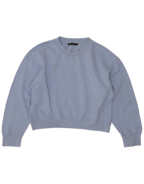 Zara Sweat-shirt court surdimensionné pour femme UK 10 Petit Bleu