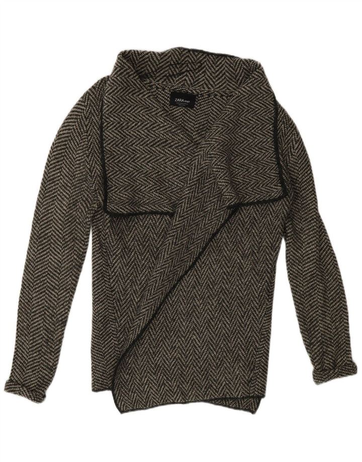 Zara Womens Open Cardigan Sweater UK 14 Acrylique à chevrons gris moyen