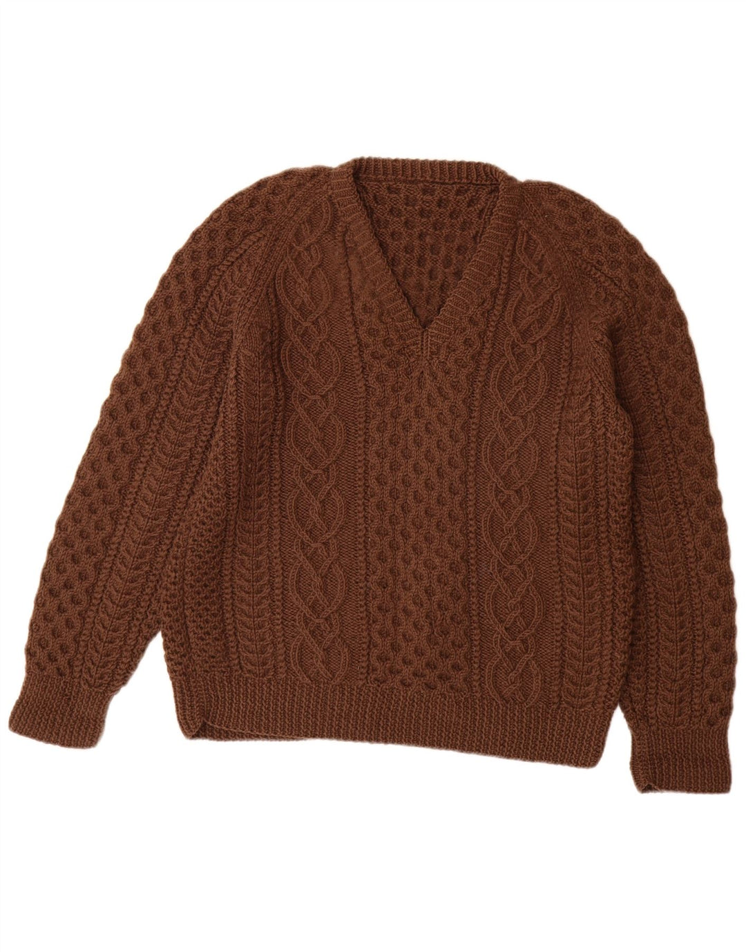 VINTAGE Pull col V femme UK 14 Large Marron