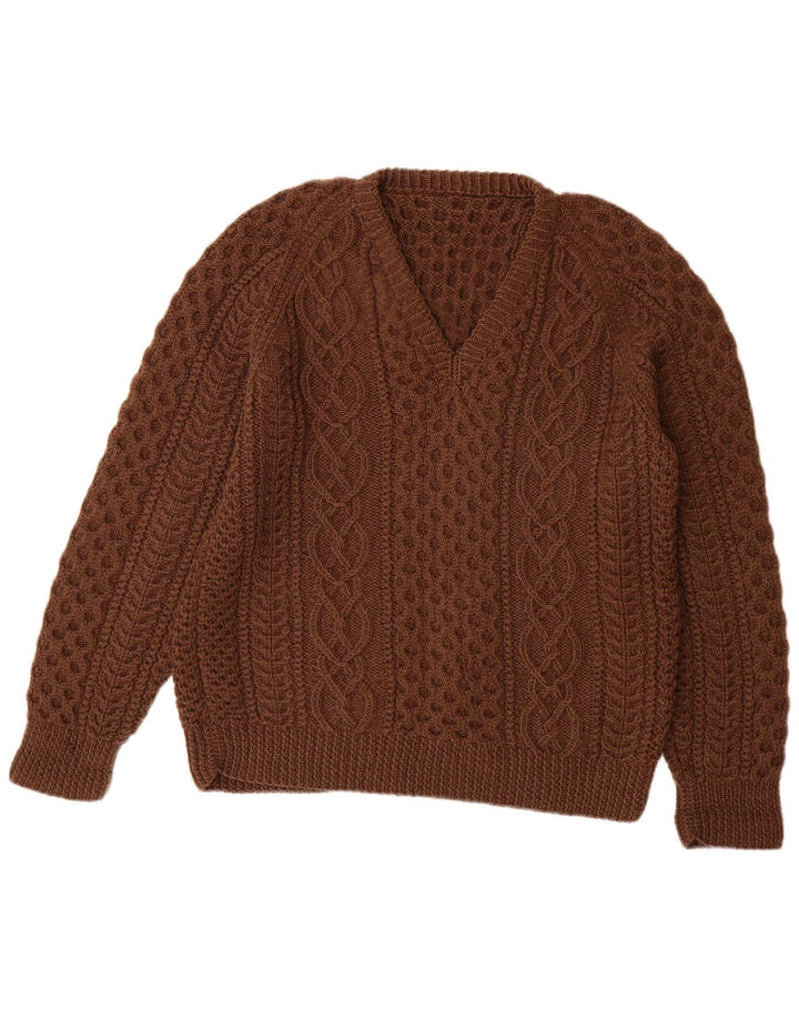 VINTAGE Pull col V femme UK 14 Large Marron