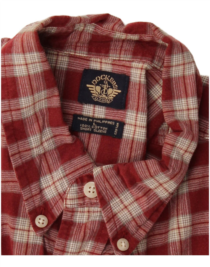 DOCKERS Chemise à manches courtes pour homme en coton à carreaux bordeaux