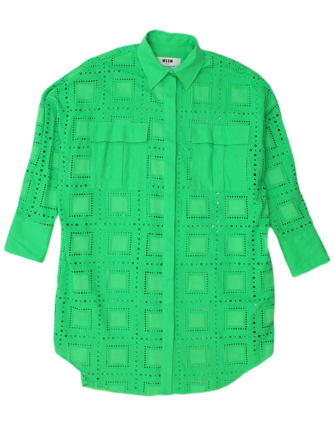MSGM Robe chemise surdimensionnée pour femme IT 40 en coton géométrique vert moyen