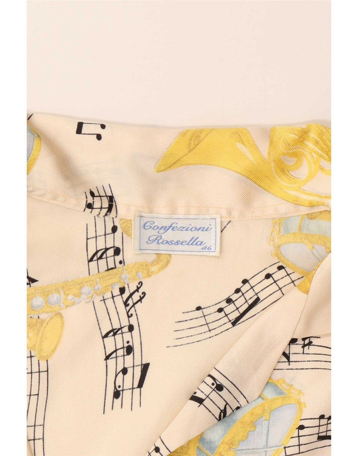 vintage Femme Motif Abstrait Chemise Blouse IT 46 Grand Blanc Cassé