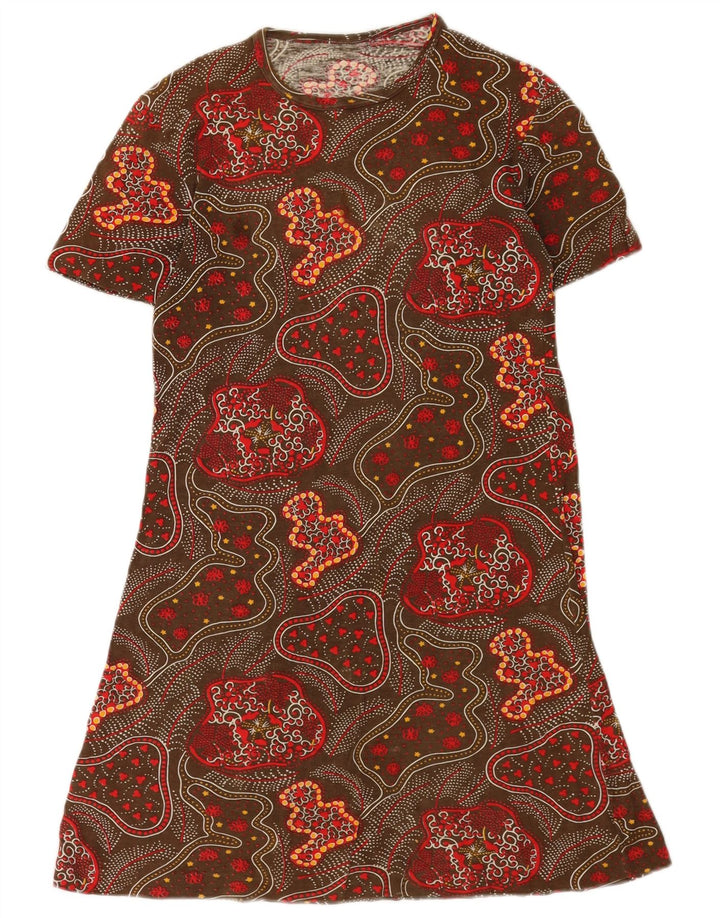 vintage Femmes Motif Abstrait T-Shirt Robe UK 12 Moyen Multicolore