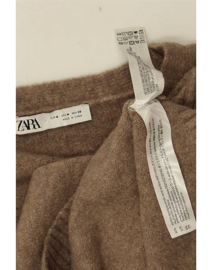 Zara Cardigan surdimensionné pour femme UK 14 Acrylique marron moyen