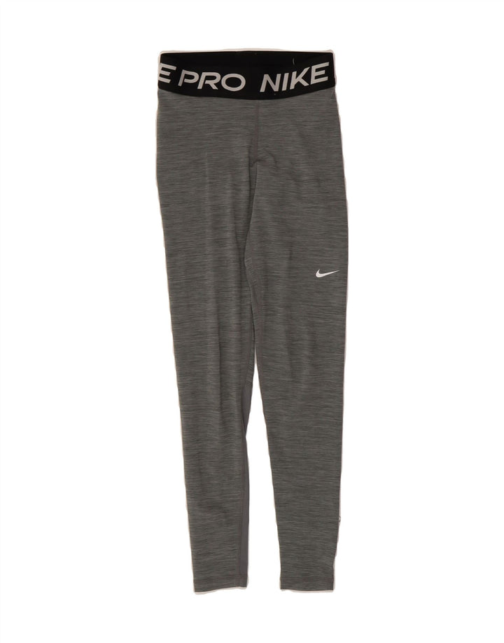 NIKE Womens Dri Fit Graphic Leggings UK 4 XS Grey Flecked Polyester Vintage Nike and Second-Hand Nike from Messina Hembry 