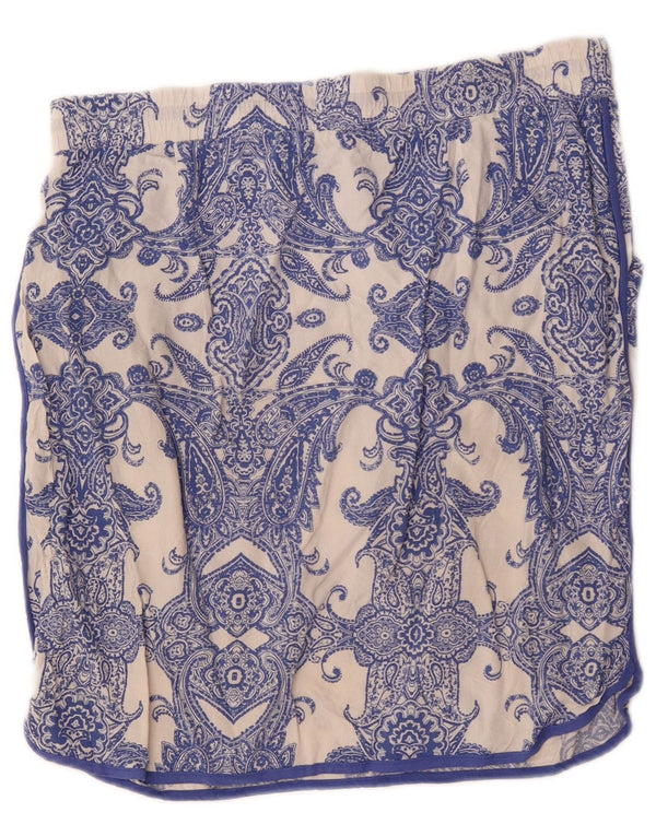 Marks & Spencer Jupe droite pour femme UK 14 Large W34 Bleu Paisley Viscose
