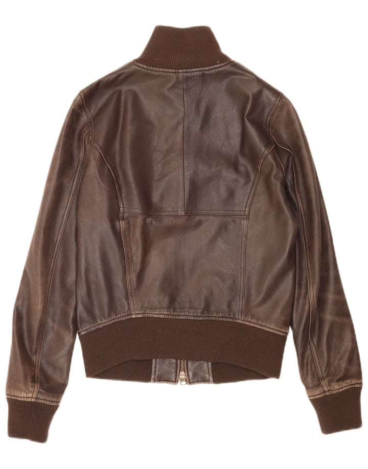 Sisley Veste en cuir bomber pour femme UK 6 XS Cuir marron