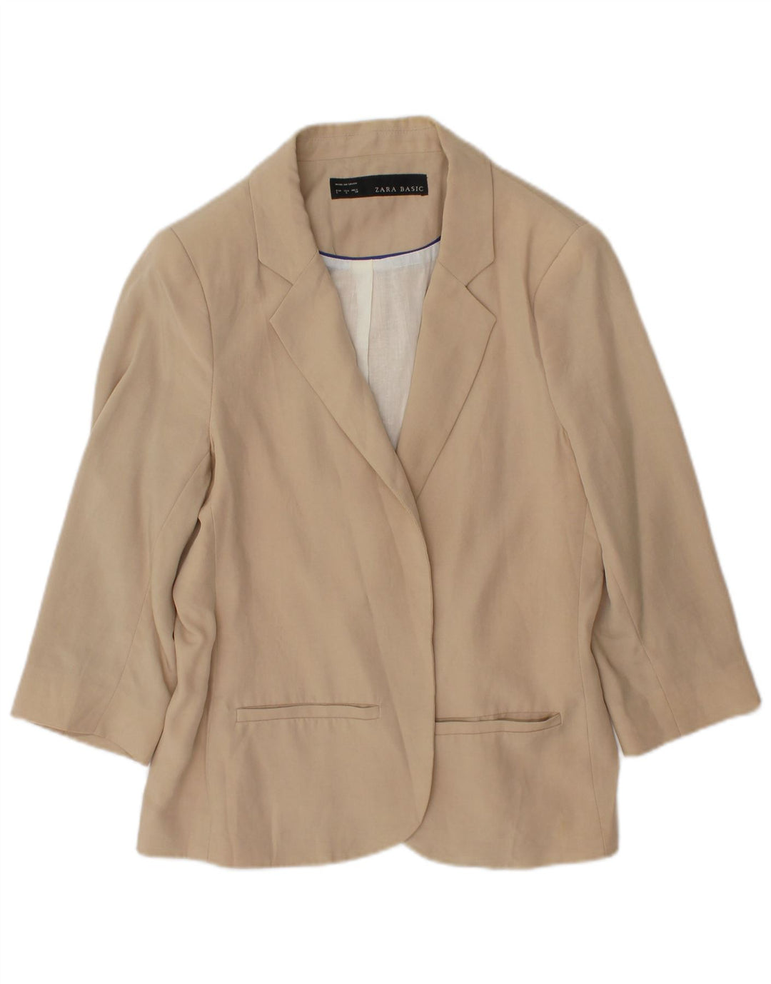 Zara Veste blazer ouverte à manches 3/4 pour femme UK 14 Grand coton beige