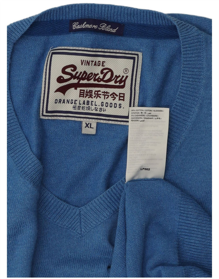 Superdry Pull col V Homme XL Bleu Coton