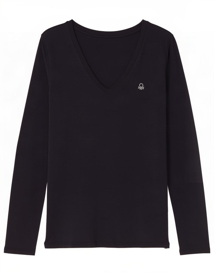 Benetton Haut À Manches Longues Pour Femme UK 12 Bleu Marine Moyen