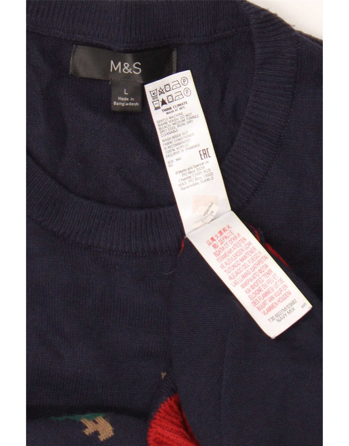 Marks & Spencer Pull col rond pour homme Bleu marine Fair Isle Taille L