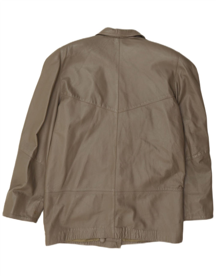 veste en cuir double poitrine vintage femme UK 16 Grand Vert