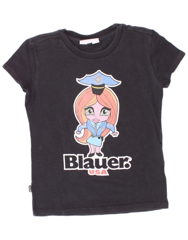 Blauer T-Shirt Graphique Fille 9-10 Ans Noir
