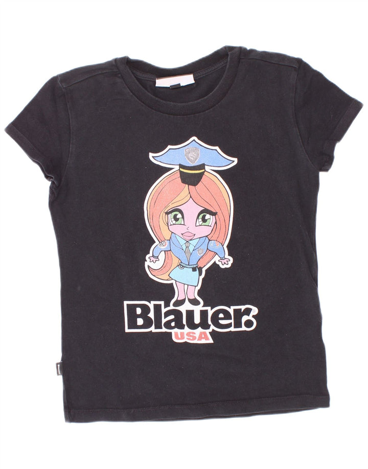 Blauer T-Shirt Graphique Fille 9-10 Ans Noir