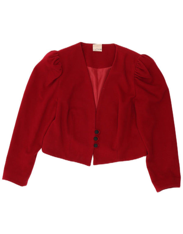 vintage Femme 3 Bouton Crop Blazer Veste IT 44 Laine Rouge Moyen