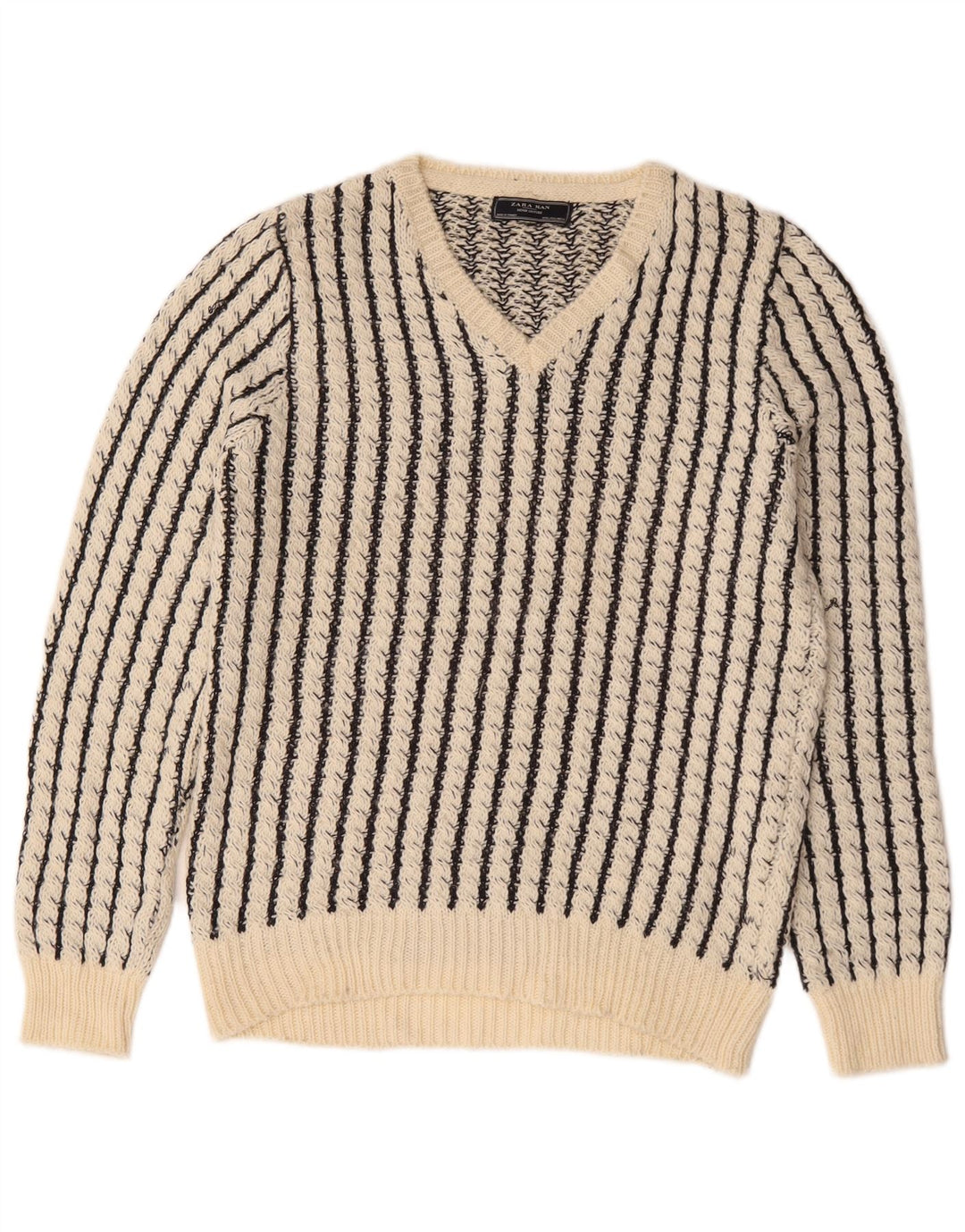 Zara Homme Col V Pull Pull Large Rayé Blanc Acrylique