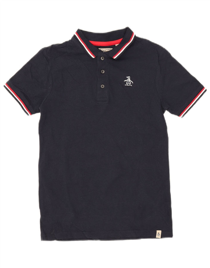 PENGUIN Boys Polo Shirt 8-9 Years Navy Blue Cotton