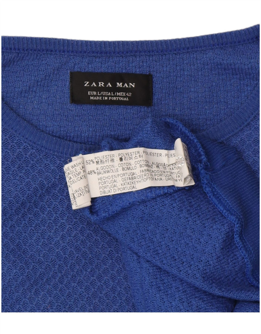Zara Pull à col ras du cou pour homme, grand, bleu, polyester