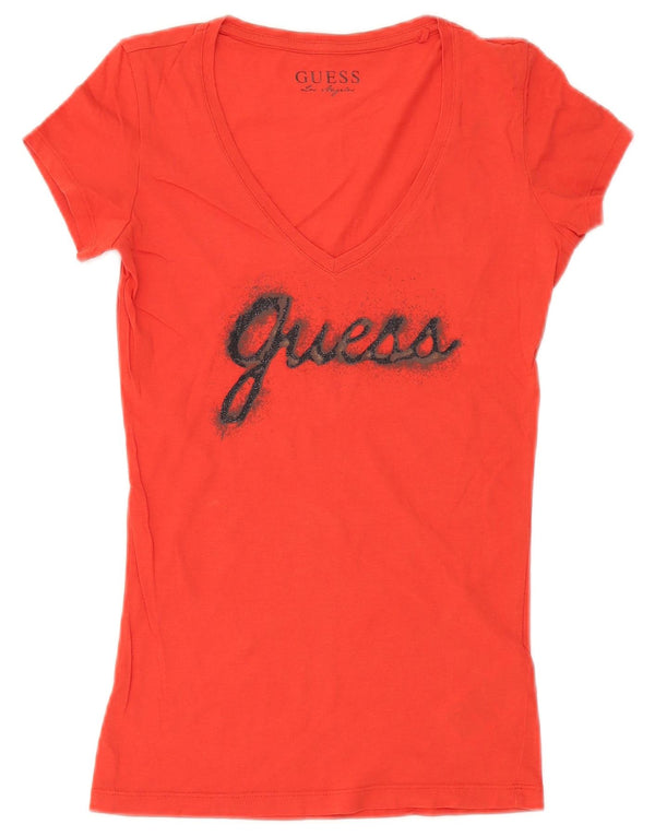 Guess T-shirt graphique pour femme UK 6 XS Rouge Coton
