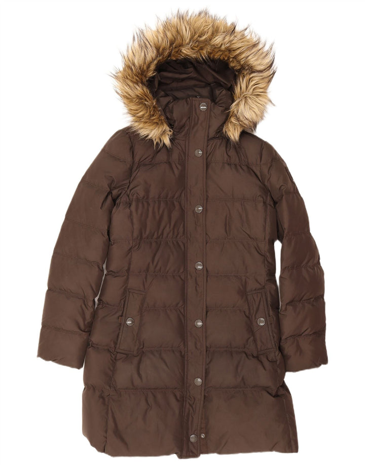 Tommy Hilfiger Manteau rembourré à capuche pour femme UK 14 Marron moyen Polyester