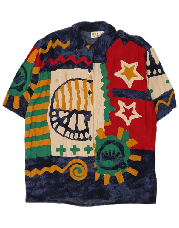 vintage Femme Chemise à manches courtes Blouse UK 14 Moyen Multicolore