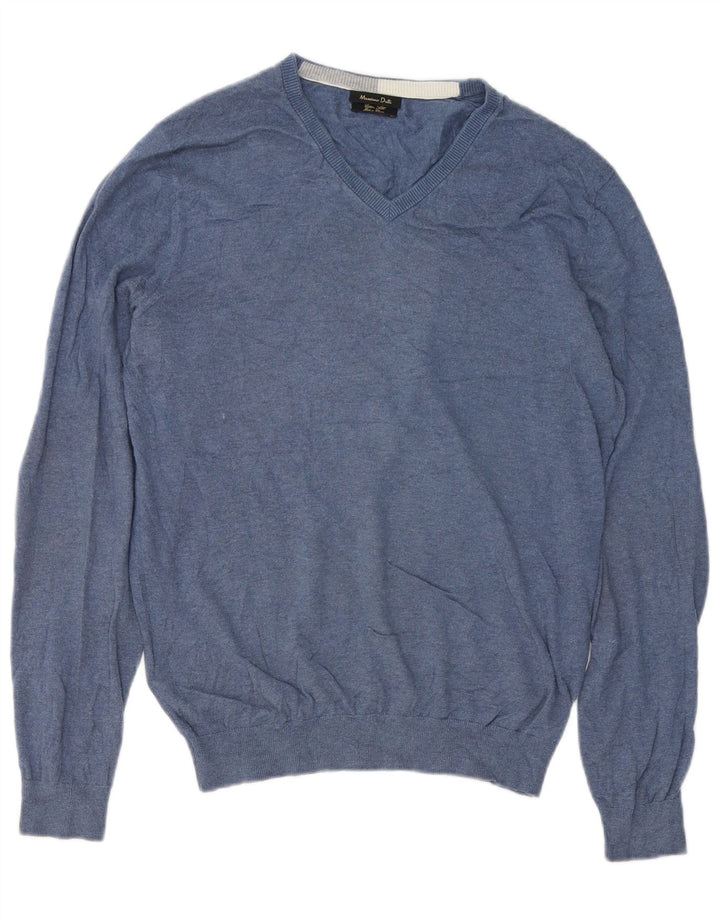 Massimo Dutti Pull col V Homme Bleu Moyen Coton