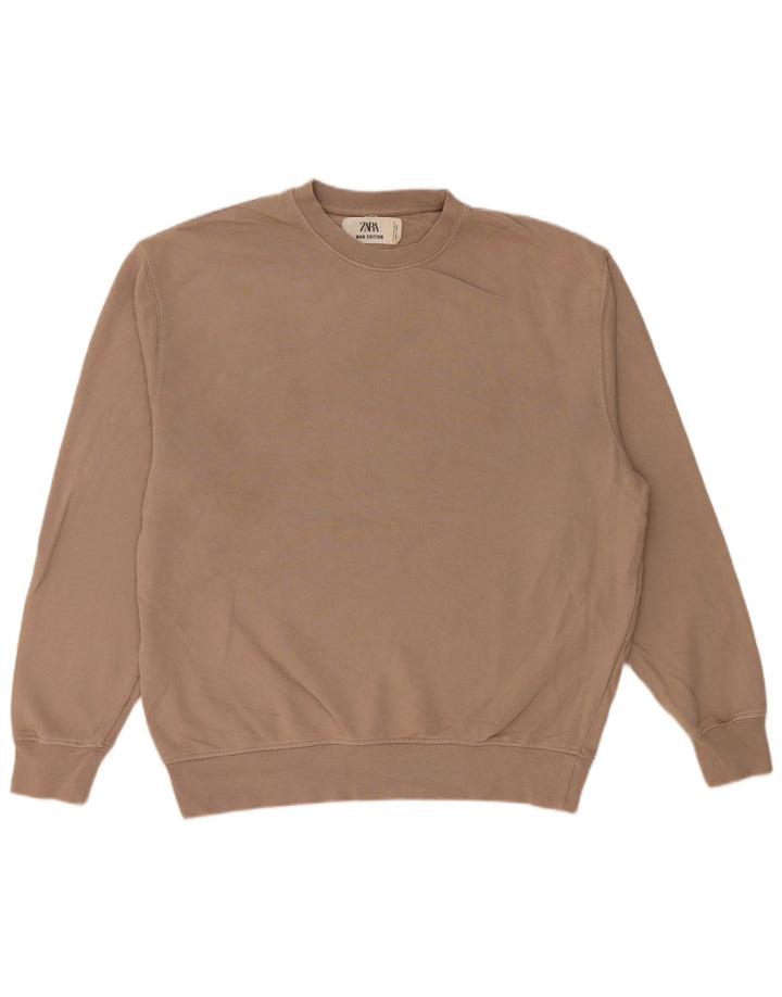 Zara Homme Sweatshirt Jumper Coton Beige Moyen