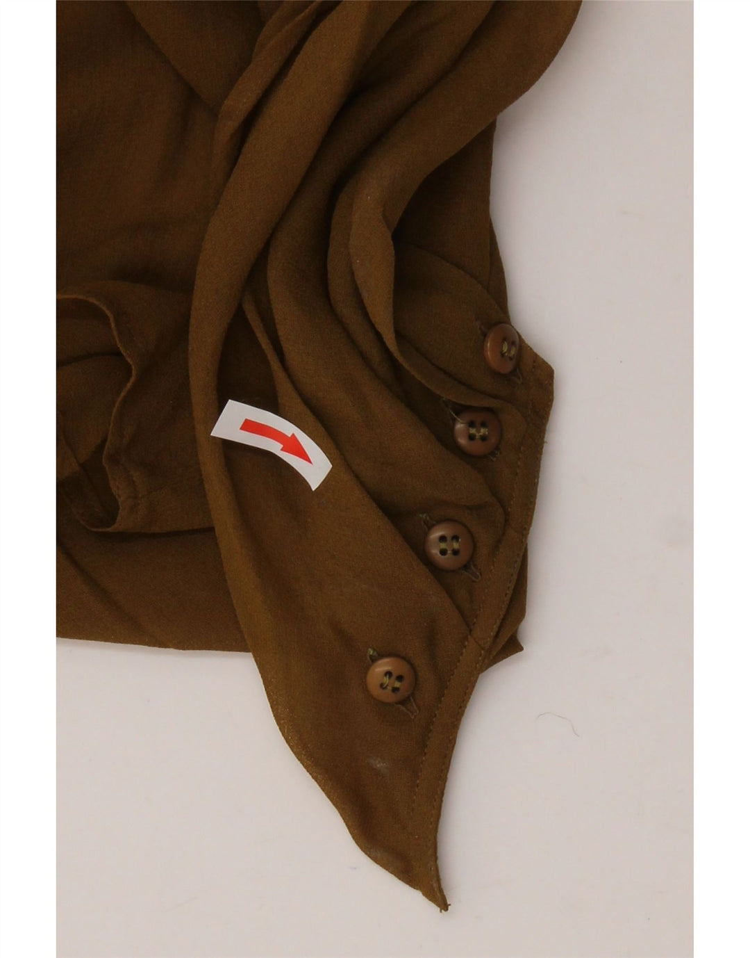 VINTAGE Femme Chemisier à manches longues Top UK 14 Polyamide Marron Moyen