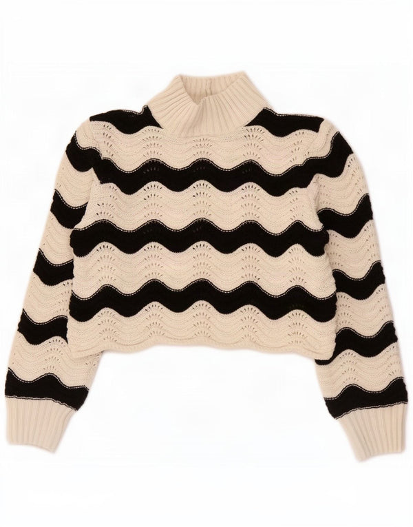Zara Pull court à col roulé pour femme UK 10 Petit chevron blanc