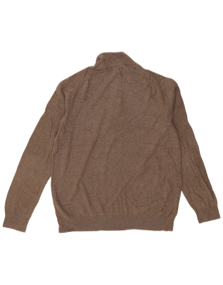 EDDIE BAUER Pull à col zippé pour homme Large en coton marron