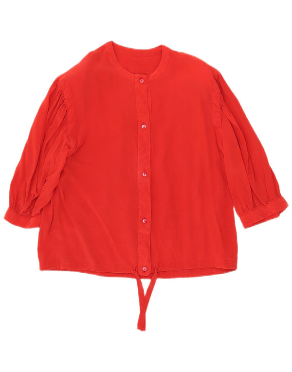 vintage Femmes Manches Courtes Avant Cravate Chemise Blouse UK 12 Moyen Rouge