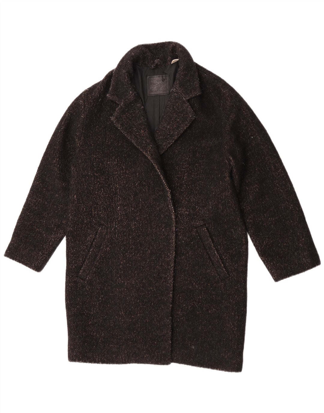 Levi's Manteau Oversize Femme UK 10 Petit Noir Herringbone Polyester