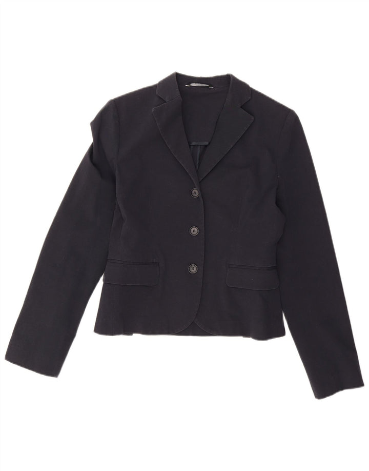 Stefanel Veste blazer courte à 3 boutons pour femme EU 38 en coton bleu marine moyen