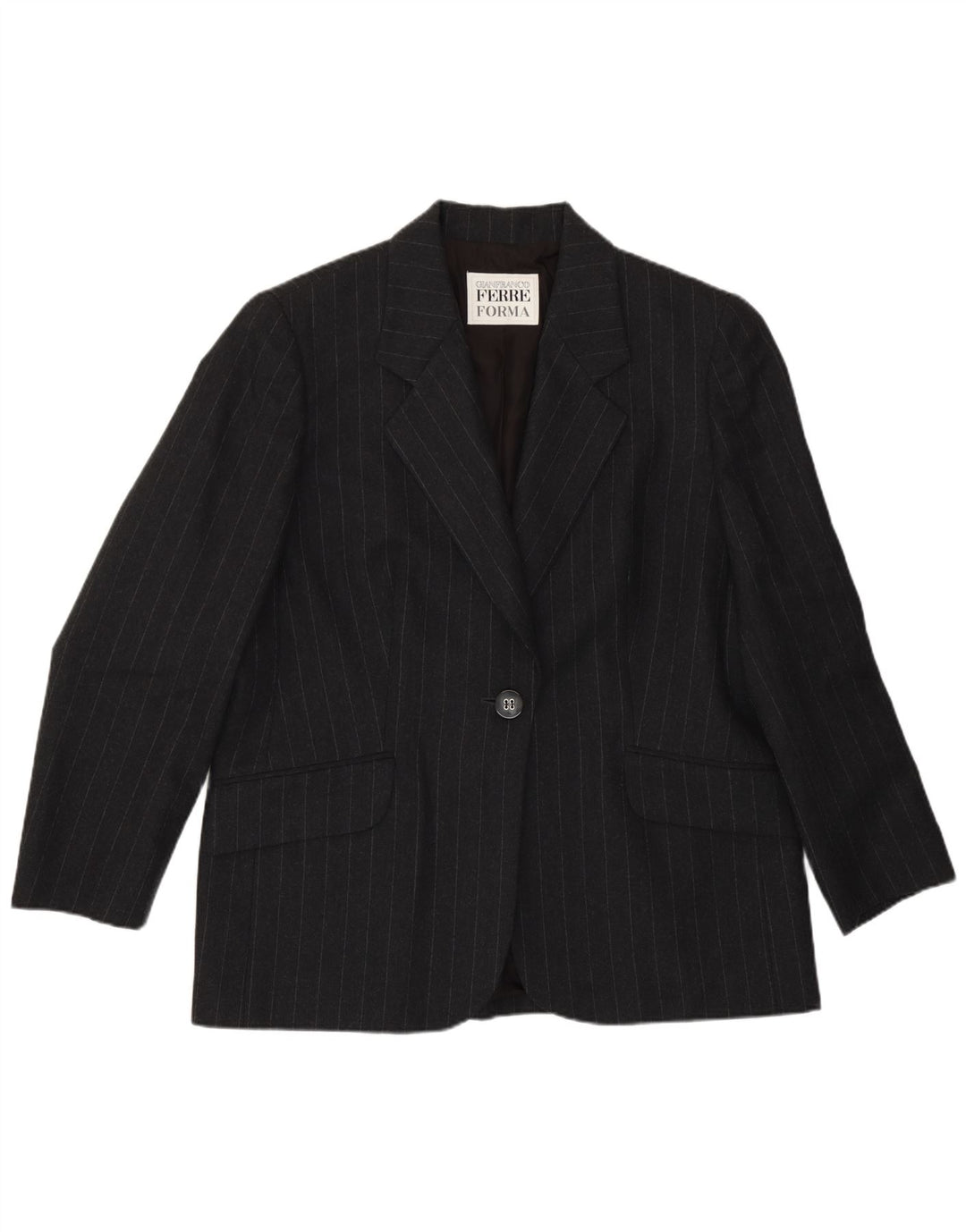Gianfranco Ferre Veste blazer à 1 bouton pour femme UK 18 XL Gris à fines rayures