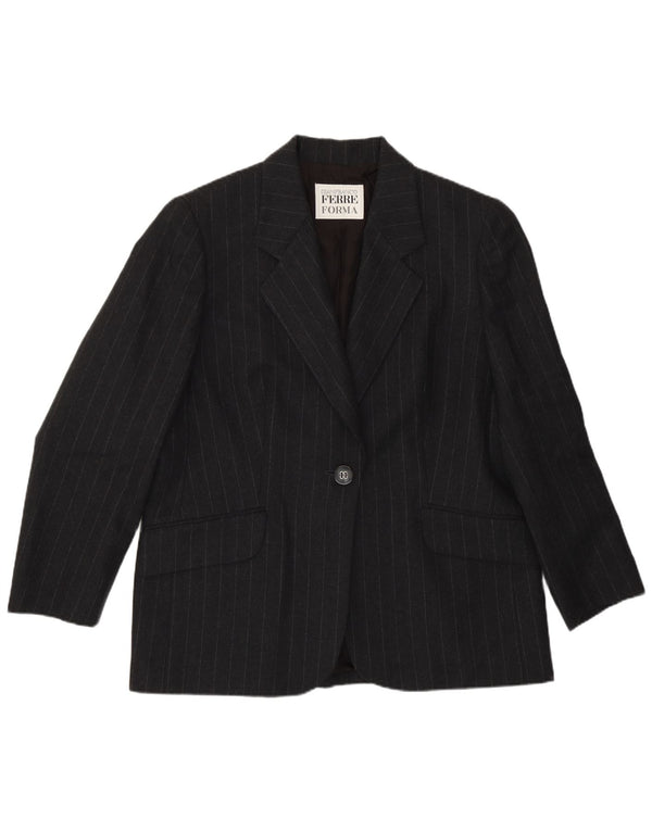 Gianfranco Ferre Veste blazer à 1 bouton pour femme UK 18 XL Gris à fines rayures