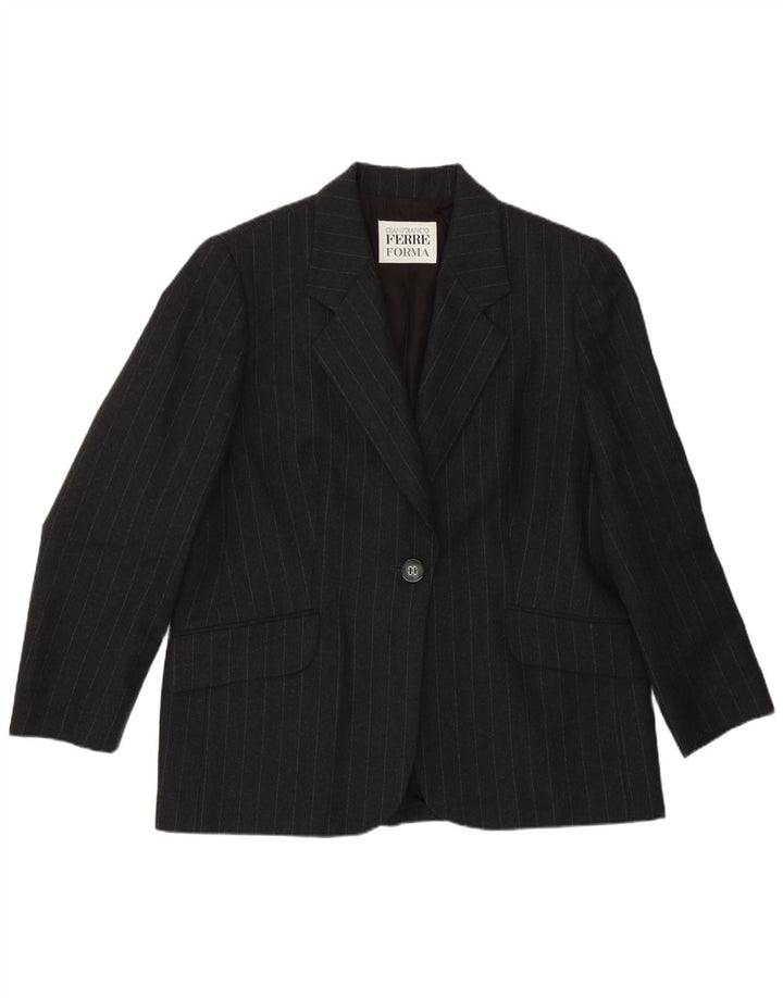 Gianfranco Ferre Veste blazer à 1 bouton pour femme UK 18 XL Gris à fines rayures